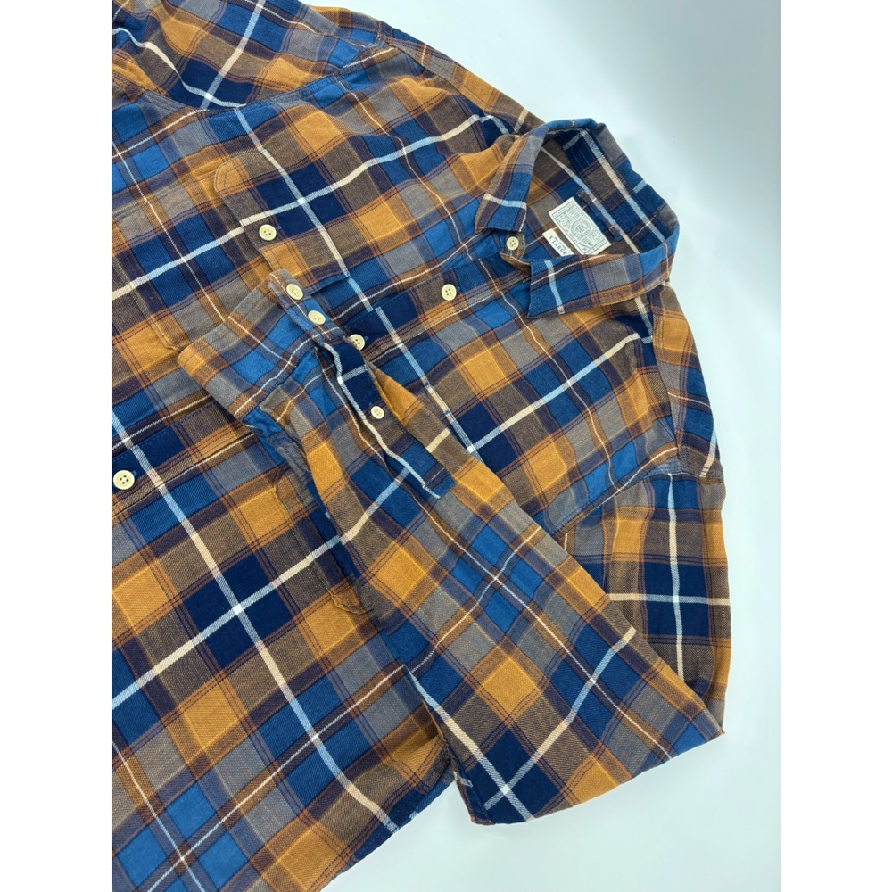 Lucky Brand Mens Blue Orange Plaid Flannel Button Down Shirt XL 7MD41098